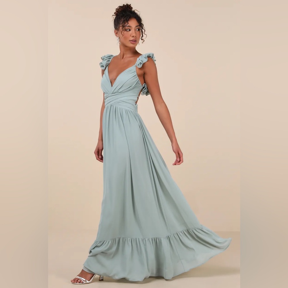 Lulu's Sage Ruffle-Shoulder Maxi Dress - Picture 3 of 9